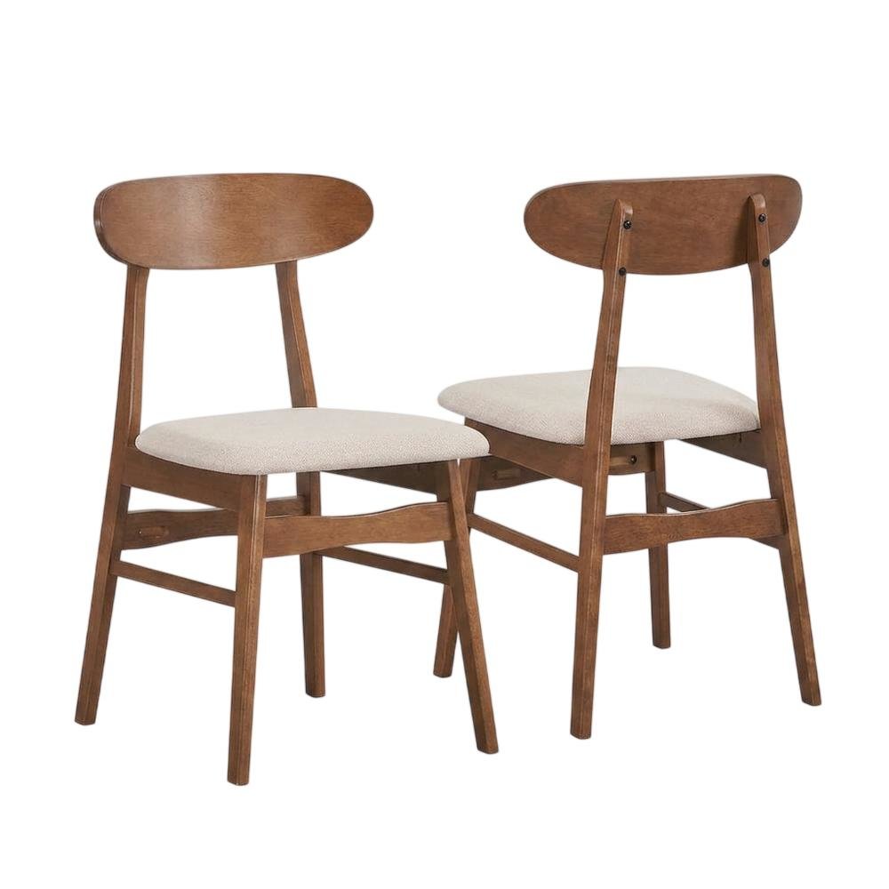 Mid-Century Modern Wood Dining Chair with Cushioned Seat, Beige, Set of 2. Picture 1