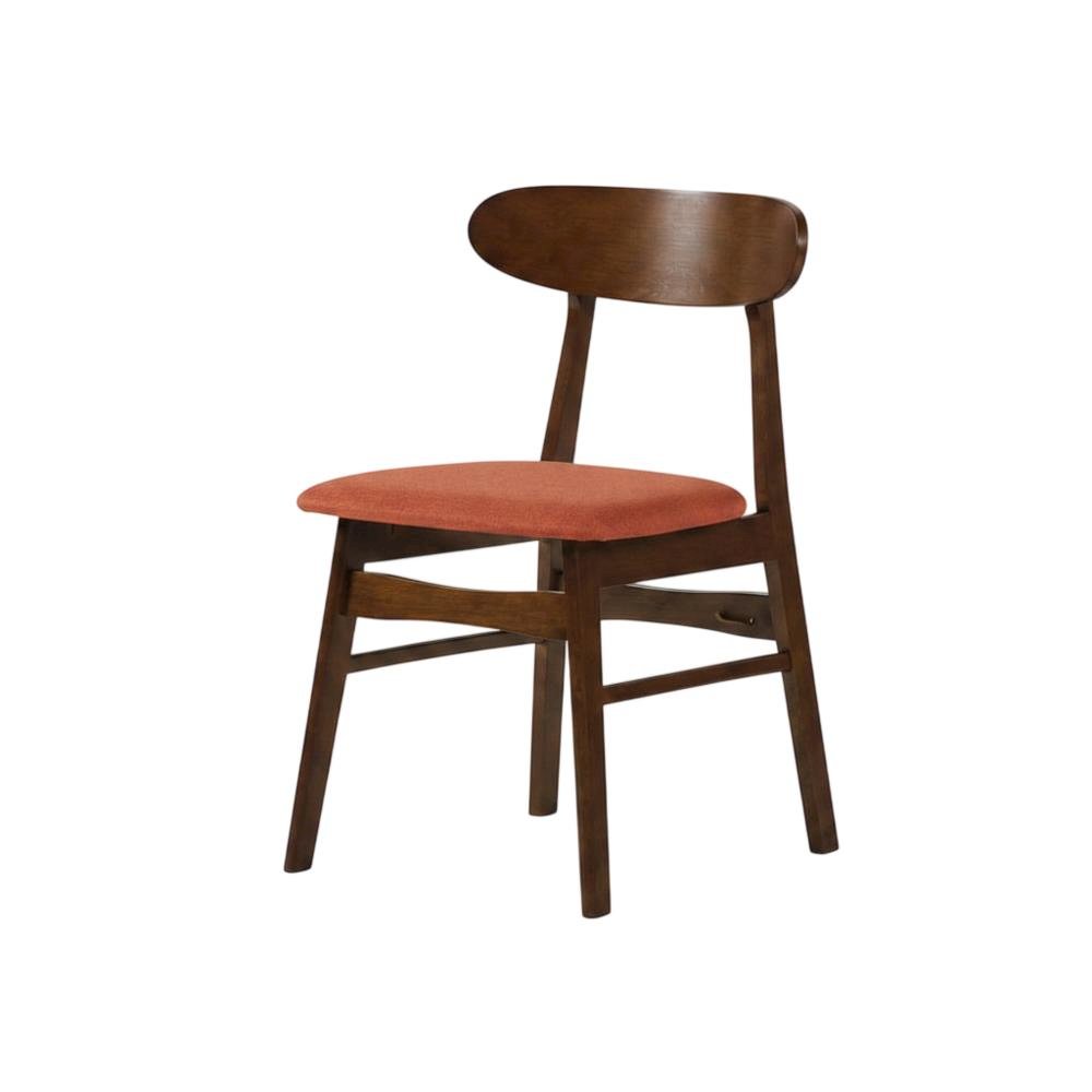 Mid-Century Modern Wood Dining Chair with Cushioned Seat, Orange, Set of 2. Picture 3