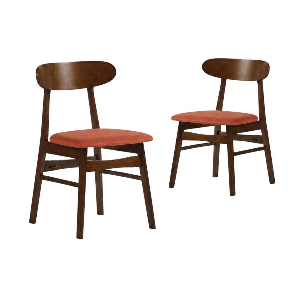 Mid-Century Modern Wood Dining Chair with Cushioned Seat, Orange, Set of 2. Picture 1