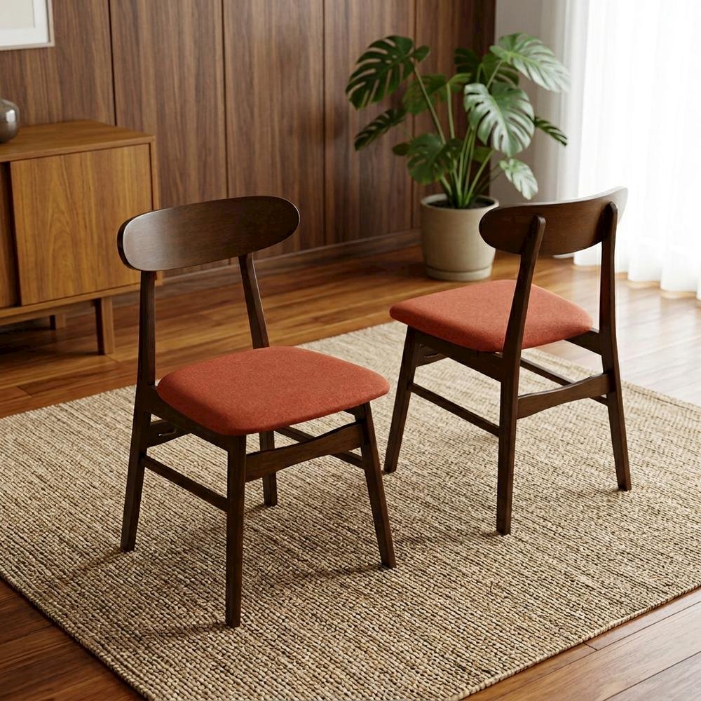 Mid-Century Modern Wood Dining Chair with Cushioned Seat, Orange, Set of 2. Picture 2