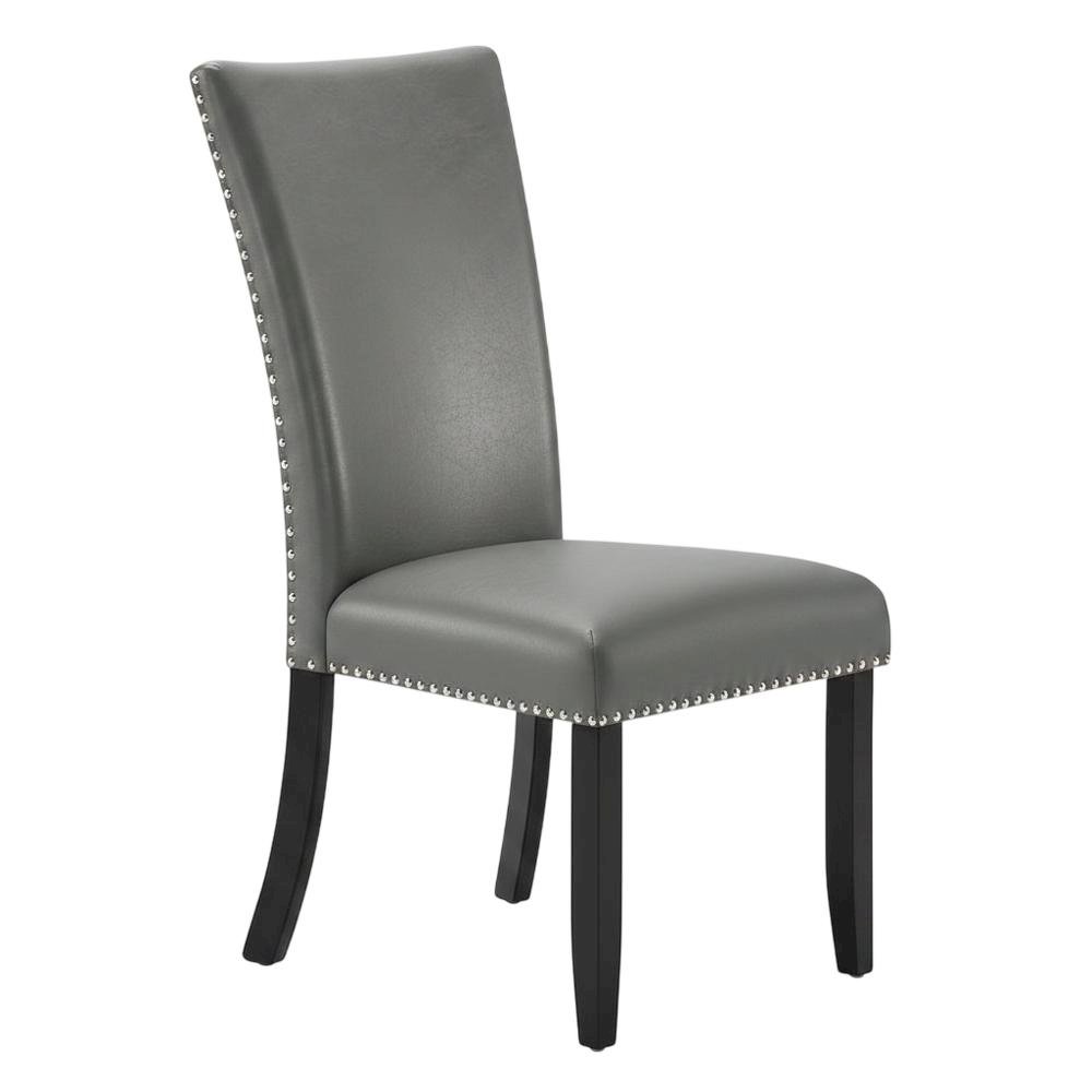 Solid Wood and Vinyl Upholstered Dining Chairs for Dining Room, Grey, Set of 2. Picture 3