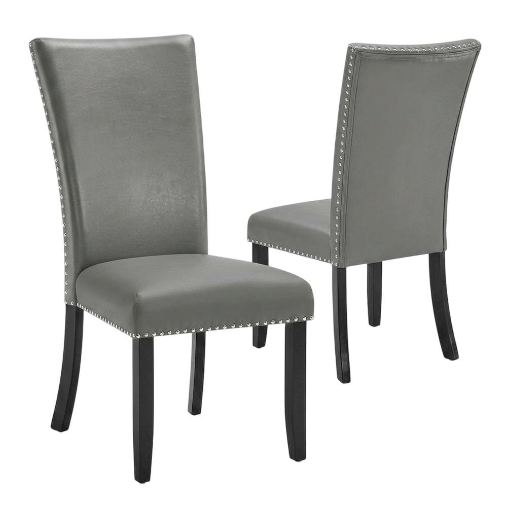 Solid Wood and Vinyl Upholstered Dining Chairs for Dining Room, Grey, Set of 2. Picture 1