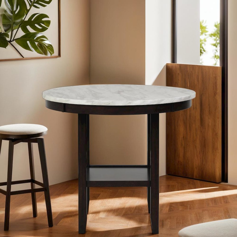 Round Wood Counter Table in Espresso Brown, Ideal for Dining Spaces. Picture 5