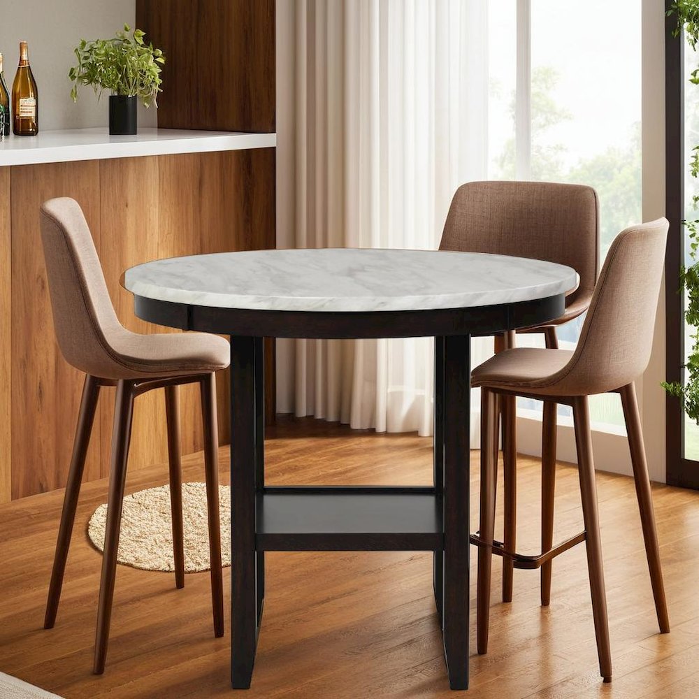 Round Wood Counter Table in Espresso Brown, Ideal for Dining Spaces. Picture 6