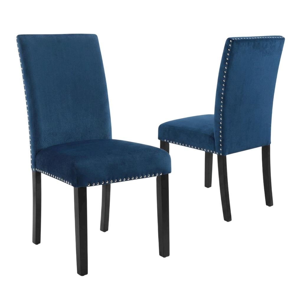 Velvet Upholstered Dining Chair with Wood Legs for Dining Room, Blue, Set of 2. Picture 1