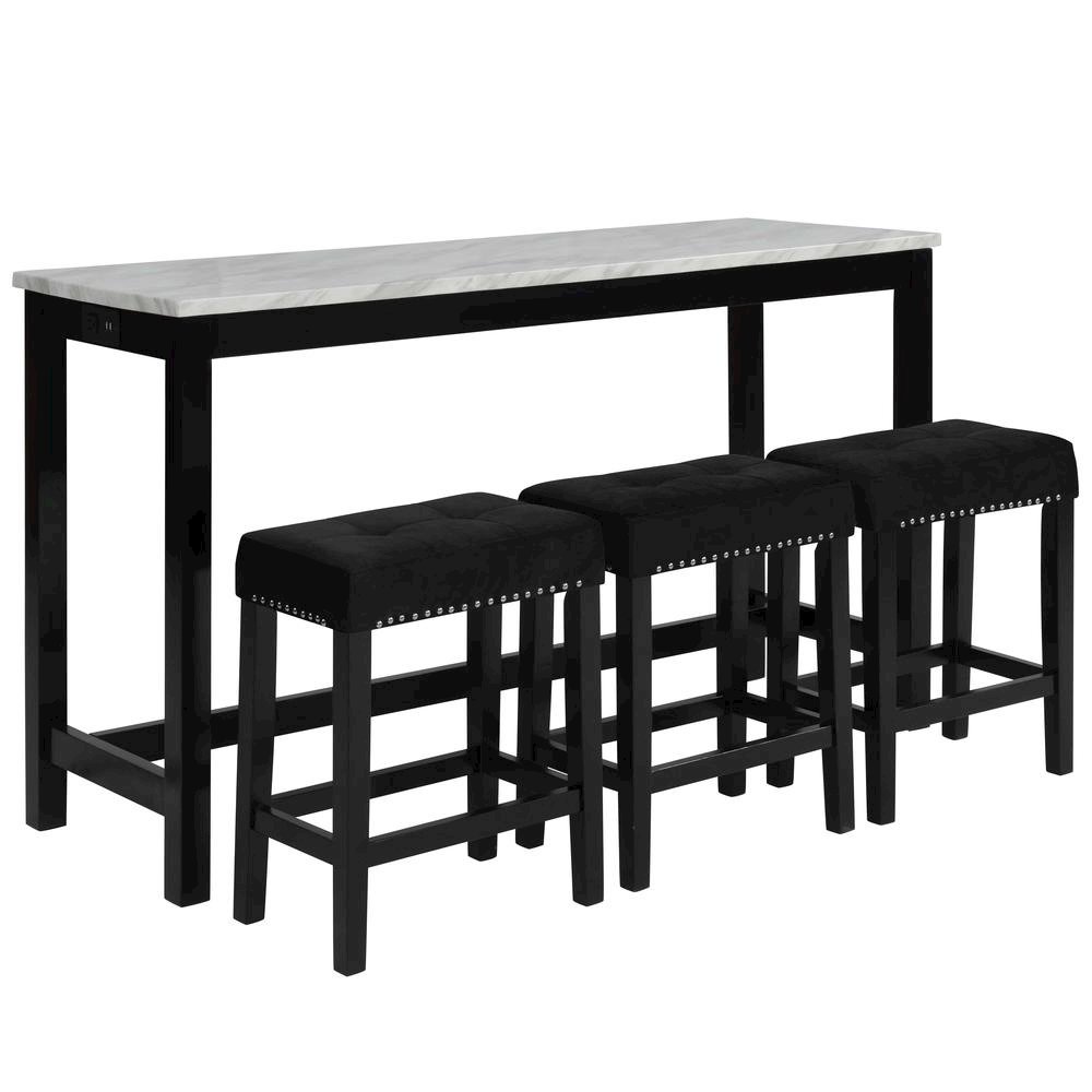 Bar Table Set, Console Table with Stools, Wood Sofa Table with Stools Black. Picture 1