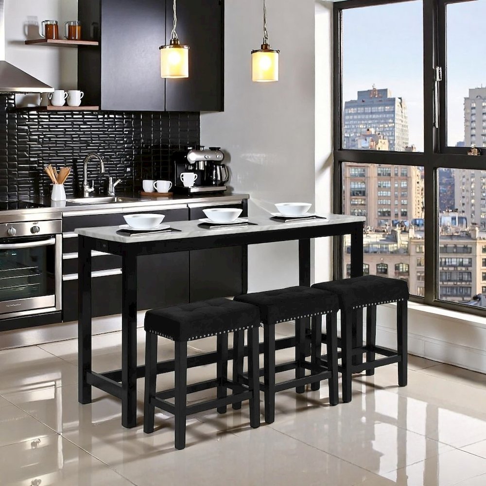 Bar Table Set, Console Table with Stools, Wood Sofa Table with Stools Black. Picture 2