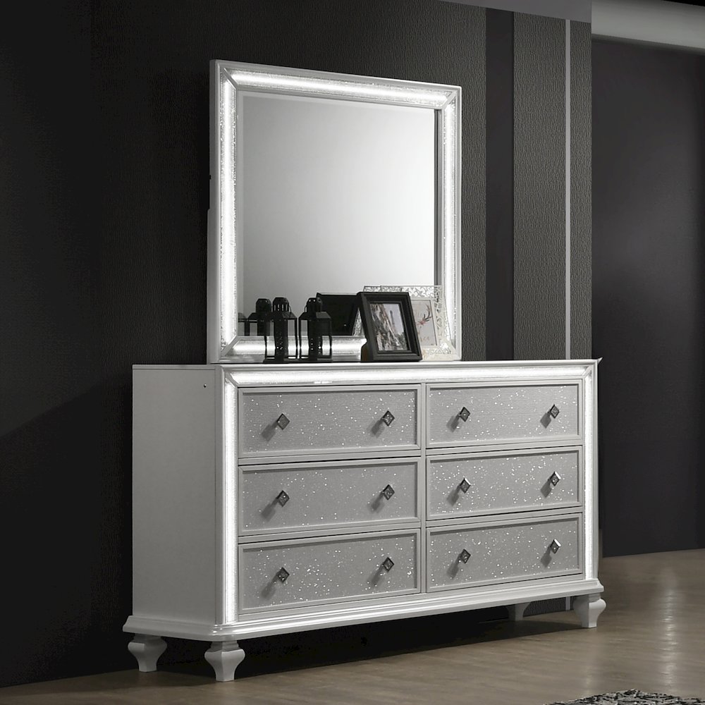 Stardust Wood 6-Drawer Dresser with Mirror, White. Picture 2