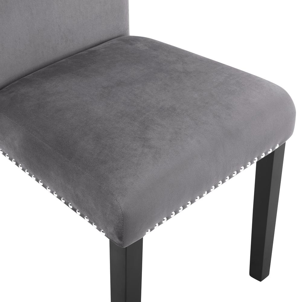 Furniture 37.75" Velvet & Wood Dining Chair in Gray (Set of 2). Picture 6