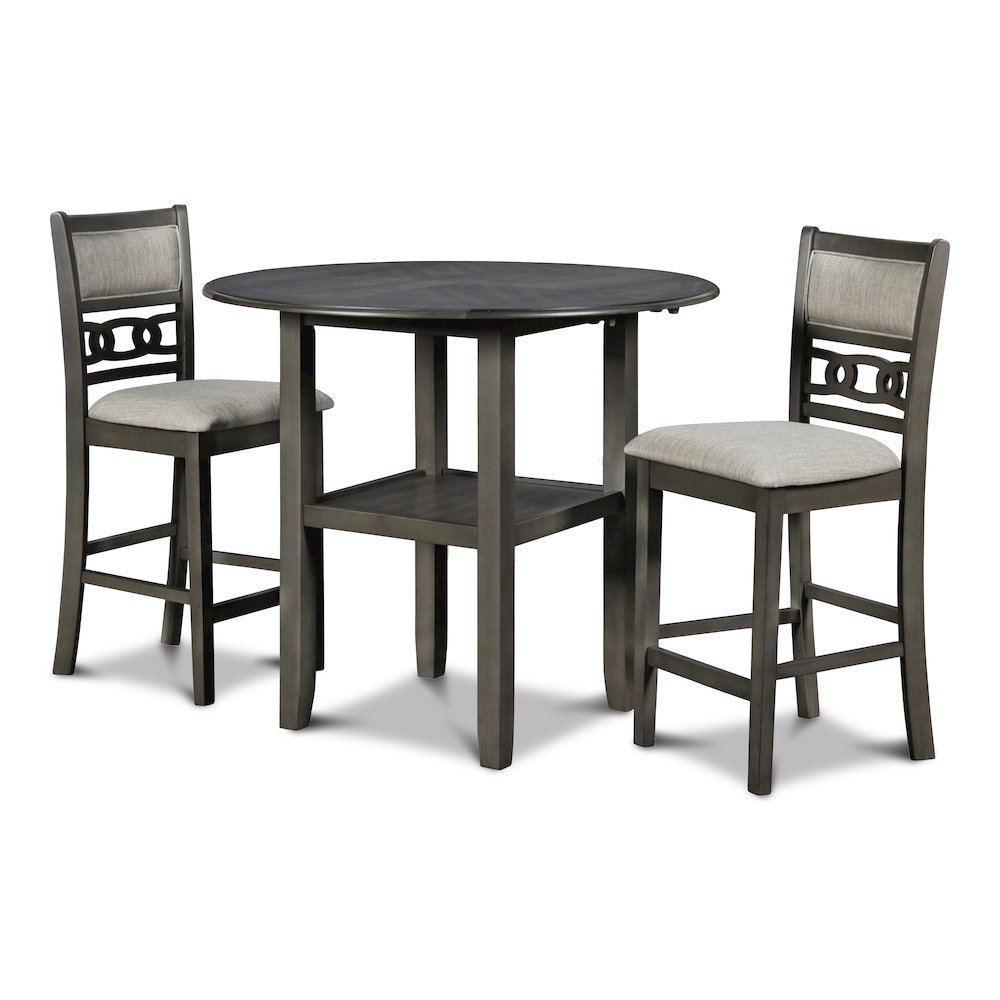 Gia 3-Piece 42" Wood Counter Drop Leaf Table Set, Gray. Picture 3