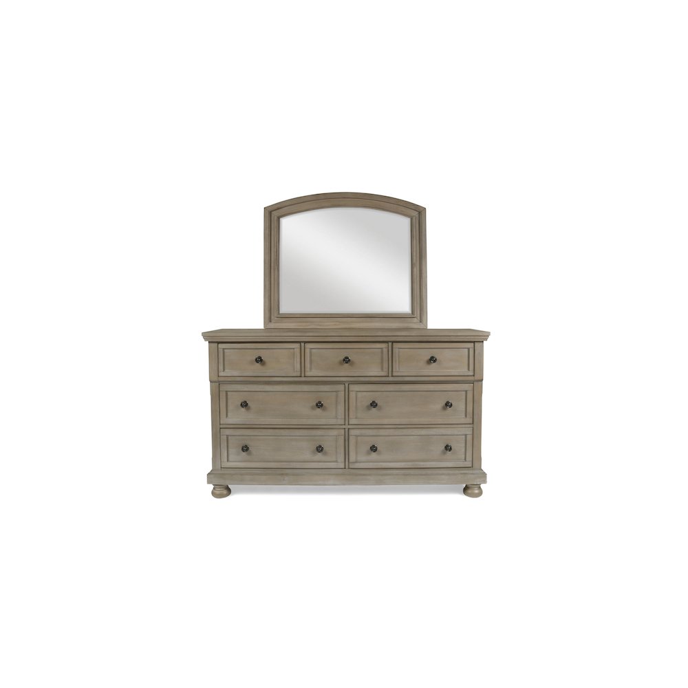 Allegra Wood 7-Drawer Dresser with Mirror, Pewter. Picture 3
