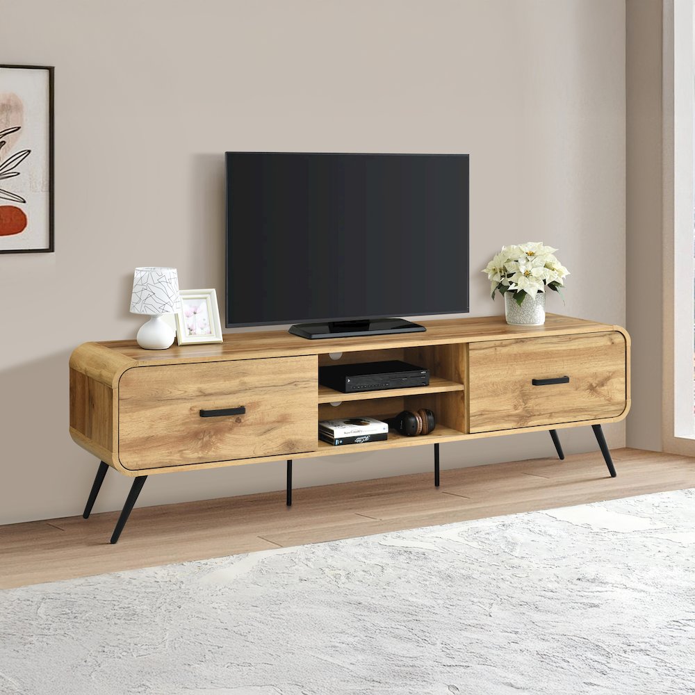 Rowan Wood Low Profile TV Console in Natural/Beige. Picture 8
