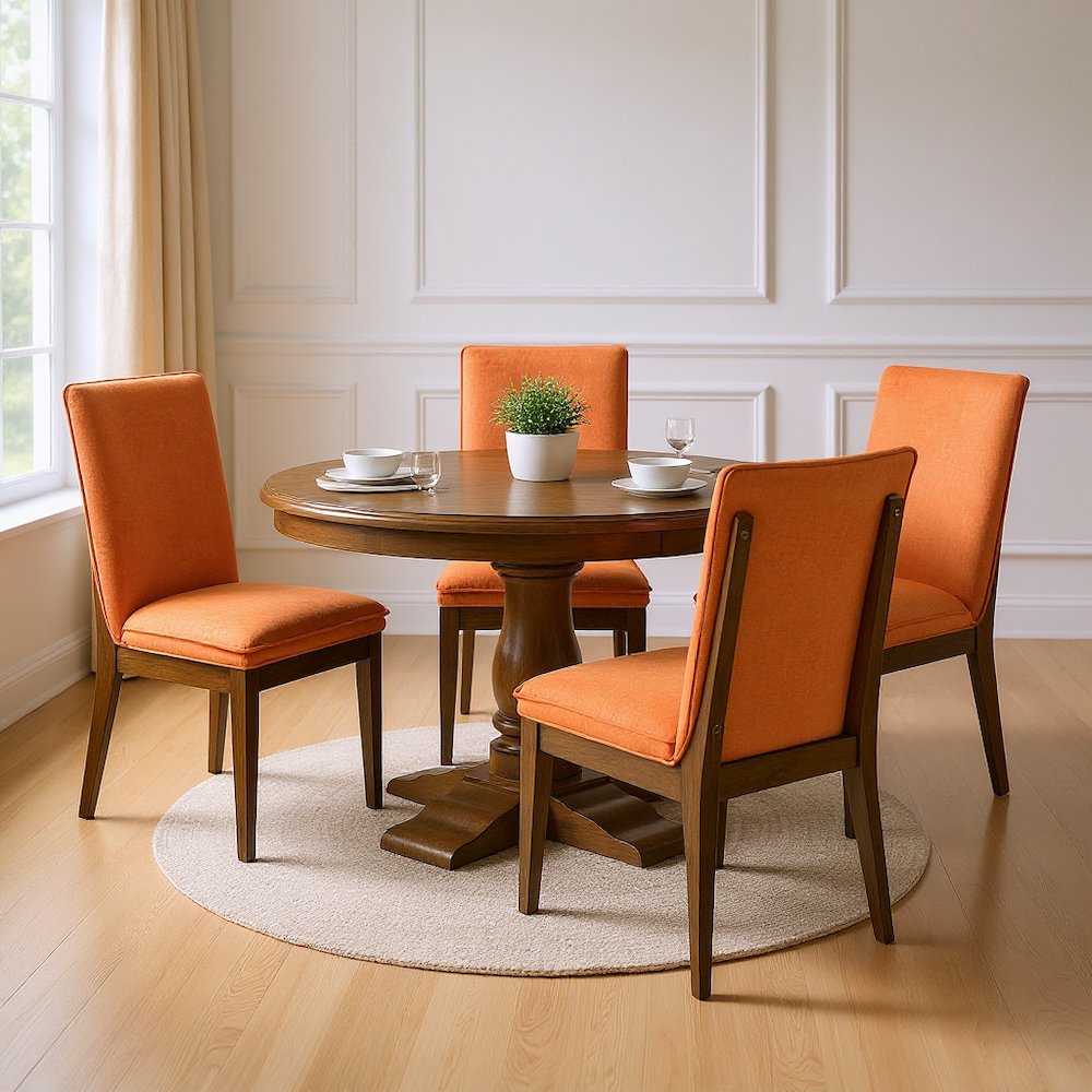 5-Piece Wood Dining Set in Brown and Orange. Picture 3