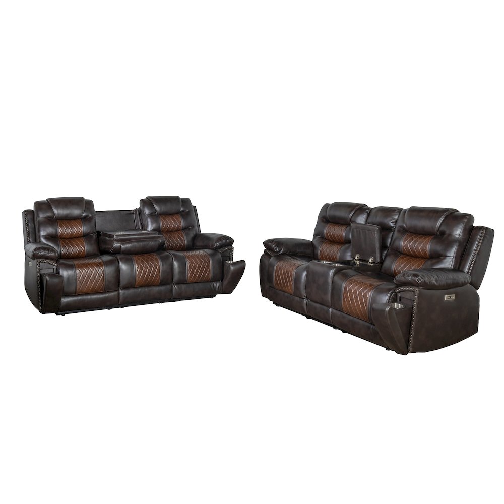 Nikko 2-Piece Faux Leather Power Living Room Set, Brown. Picture 1