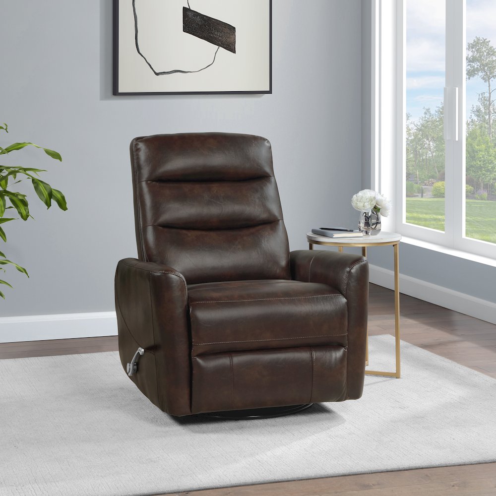Takami Faux Leather Swivel Recliner, Brown. Picture 8