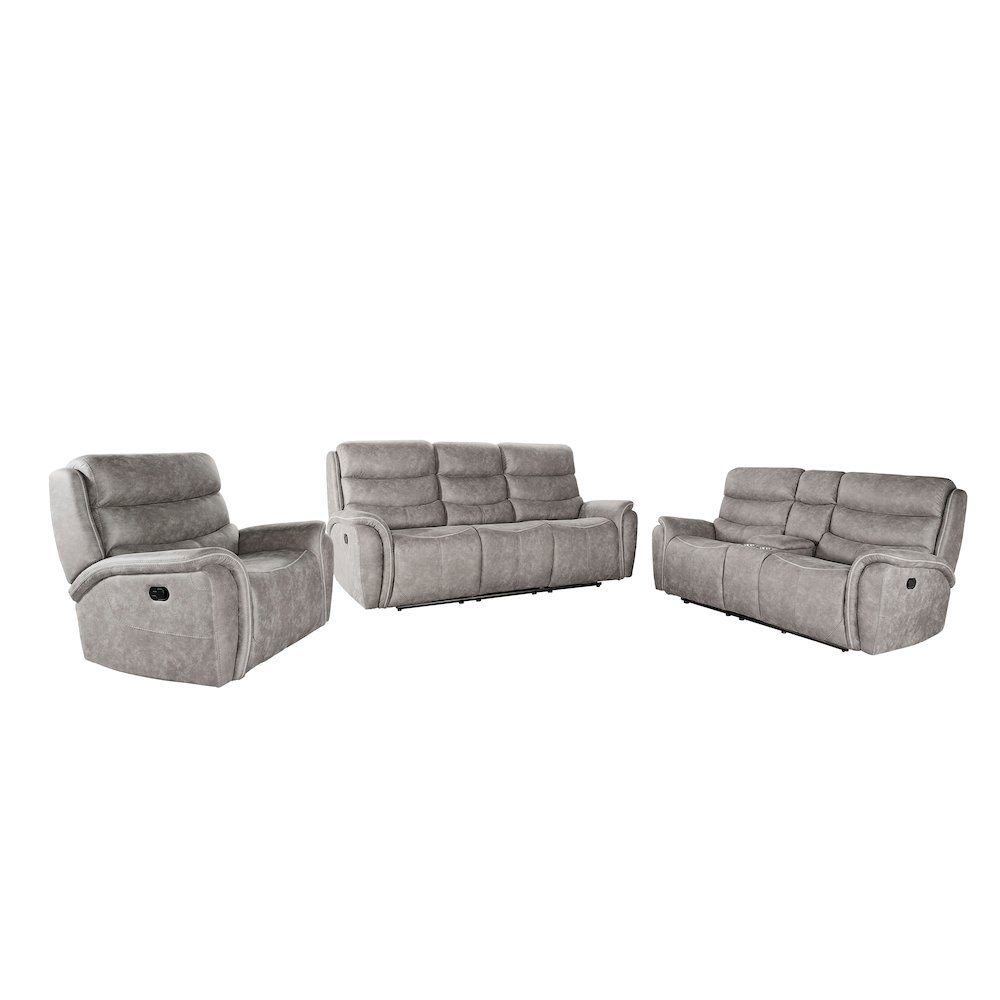 Kamari 3-Piece Fabric Manual Living Room Set, Gray. Picture 1
