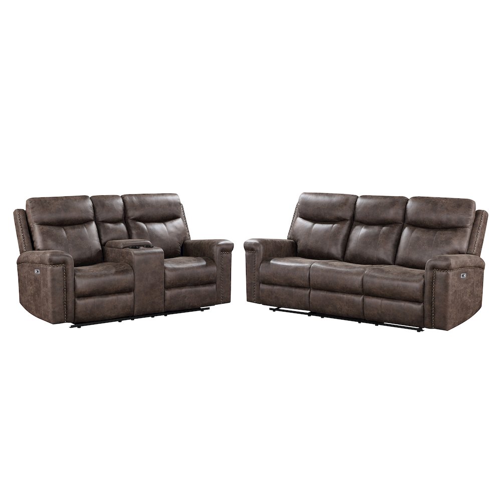 Quade 2-Piece Fabric Upholstered Power Sofa And Loveseat Set, Mocha Brown. Picture 1
