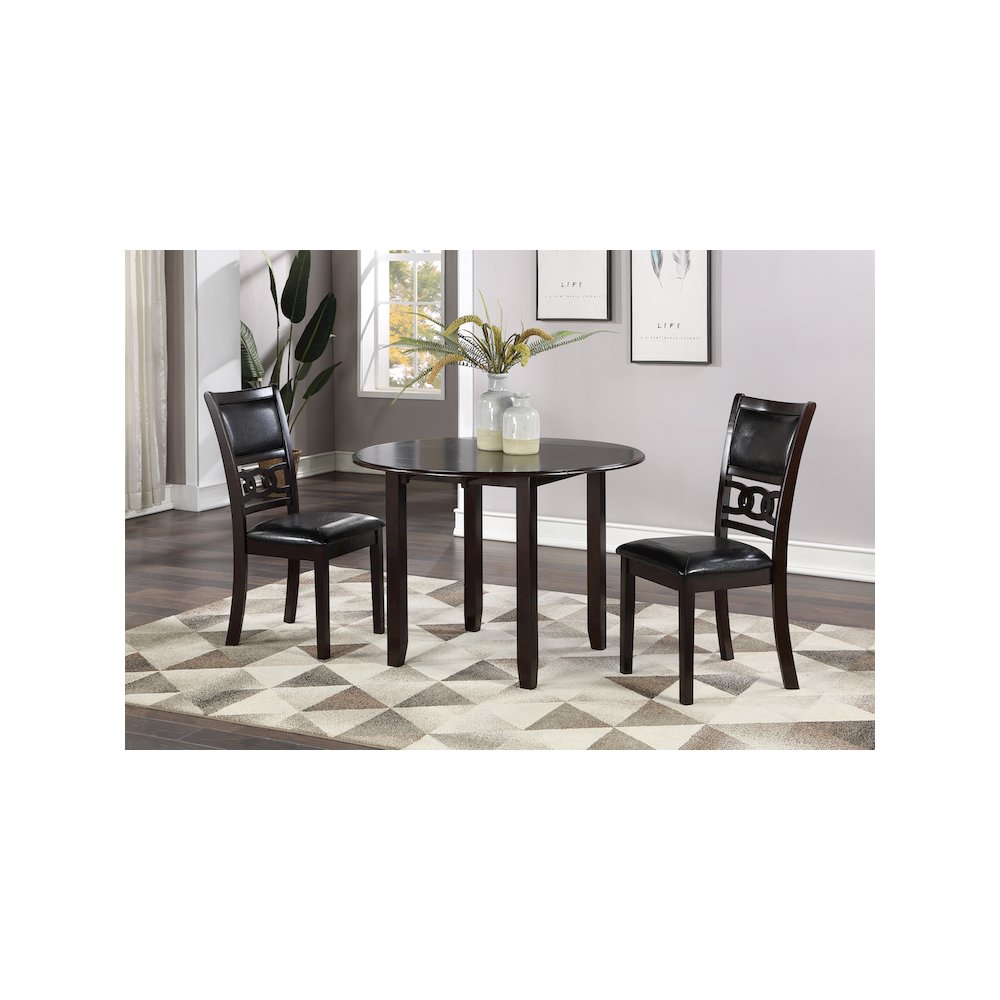 Gia 3-Piece 42" Wood Drop Leaf Dining Set, Ebony. Picture 2
