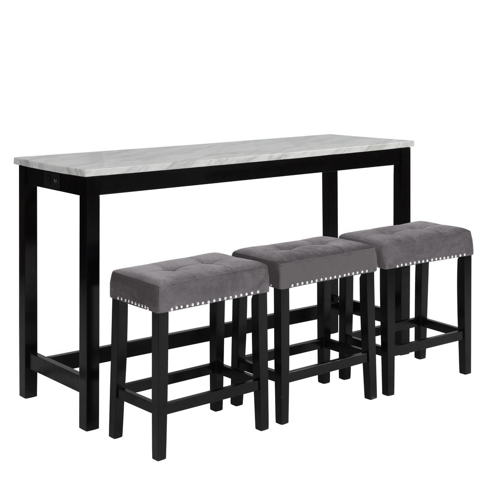Furniture Celeste 4-Piece Faux Marble & Wood Bar Set in Gray. Picture 1