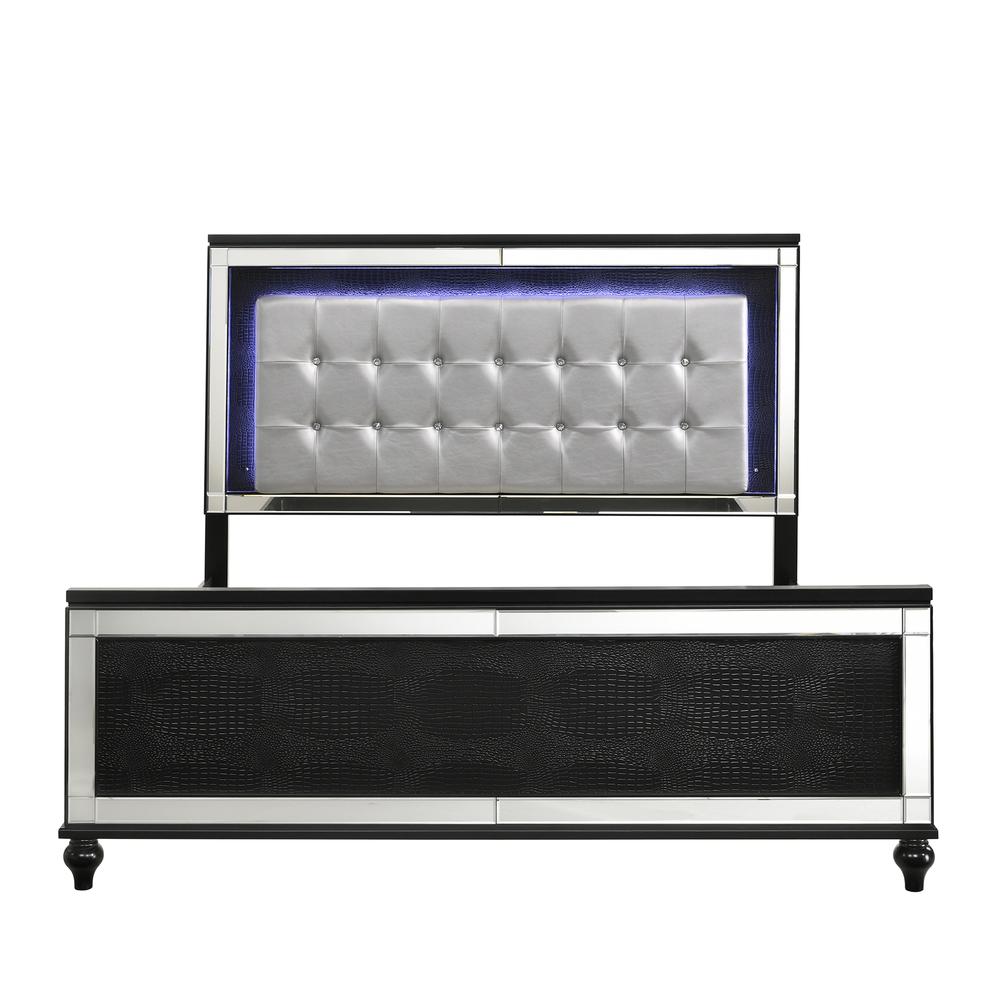 Furniture Valentine Solid Wood California King Lighted Bed in Black. Picture 3