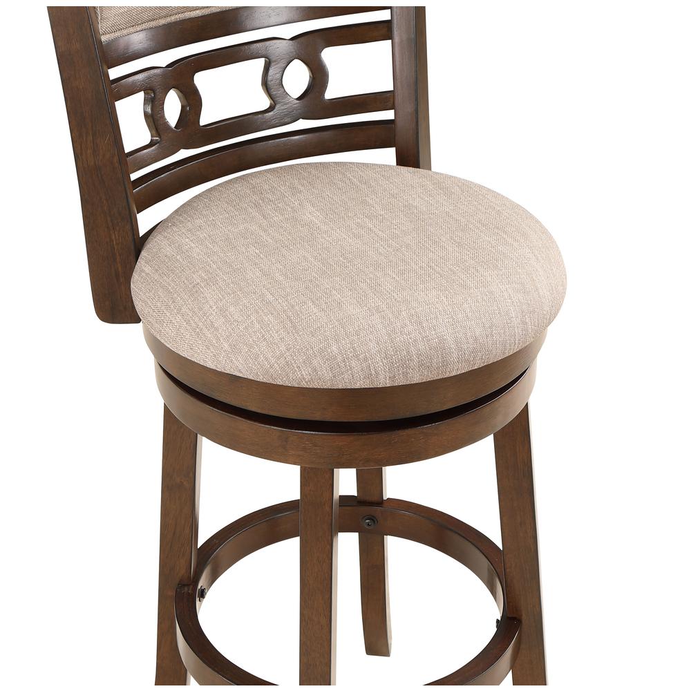Gia 29" Solid Wood Swivel Bar Stool with Fabric Seat in Cherry. Picture 5