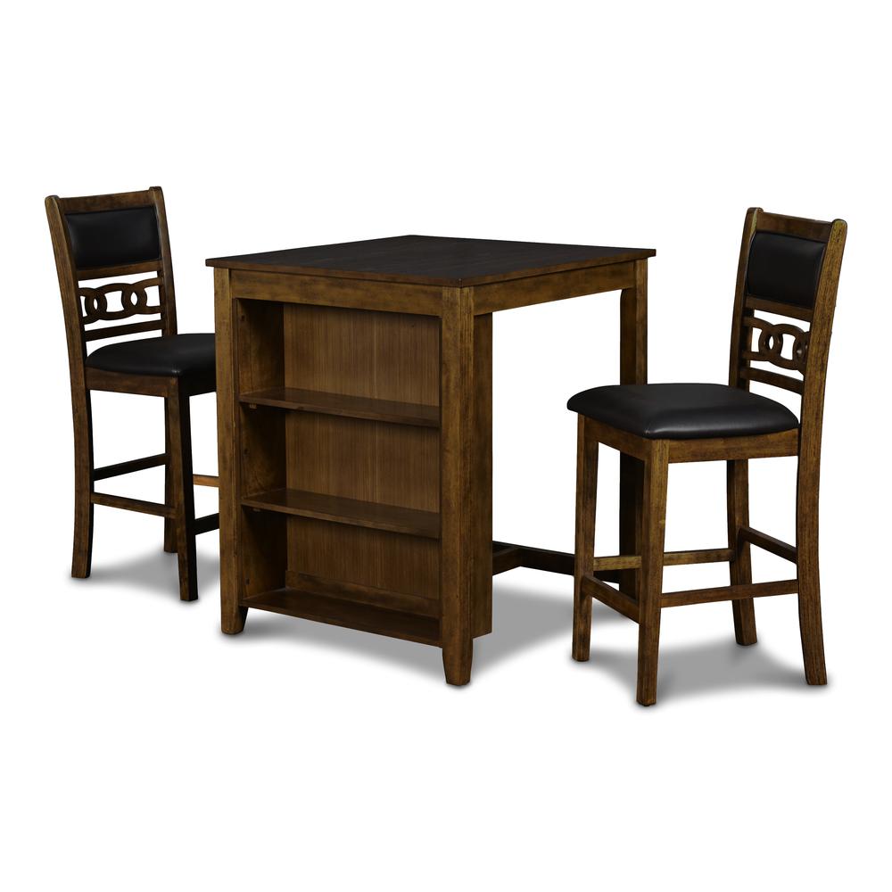 Furniture Gia Solid Wood Counter Table  2 Chairs in Brown. Picture 6