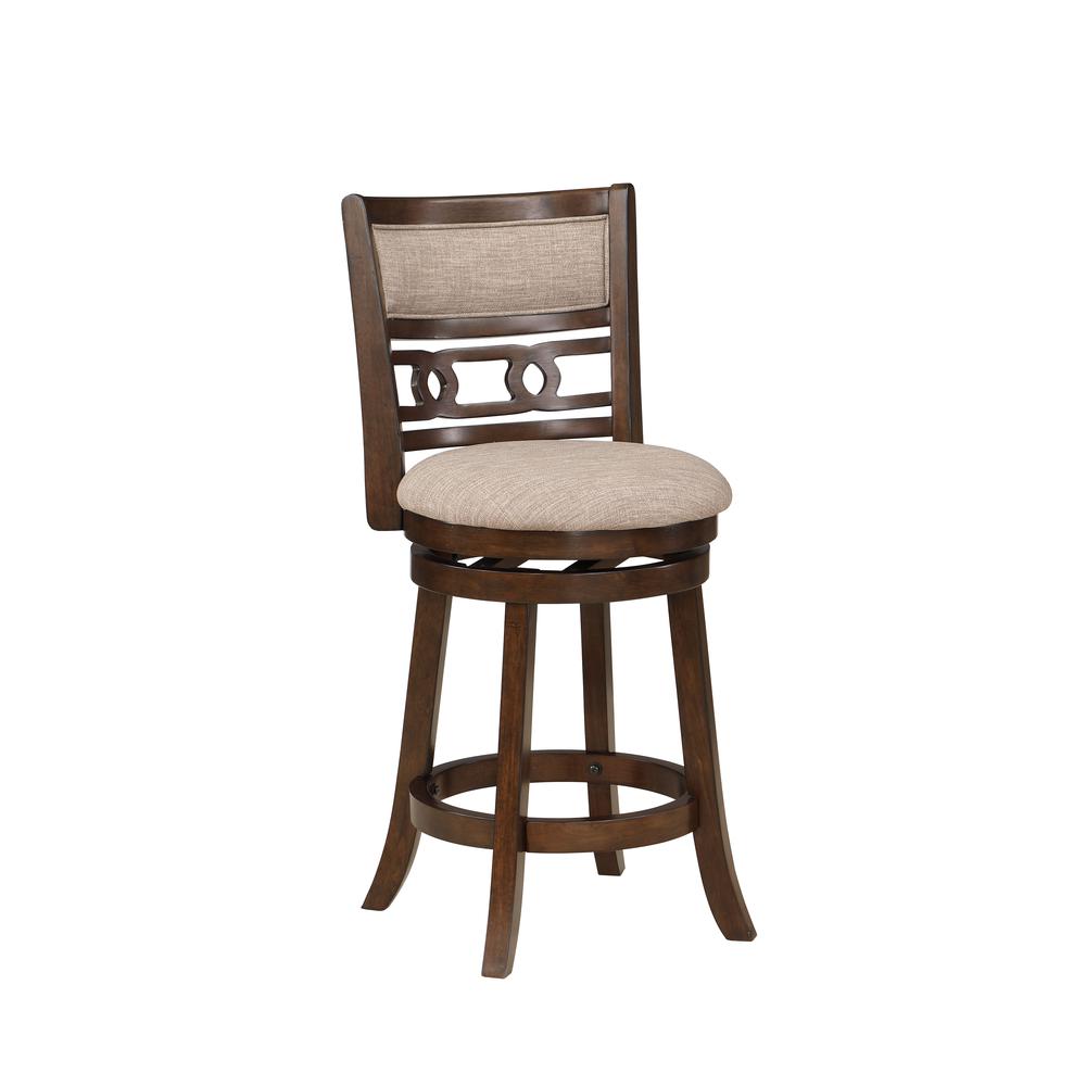 Gia 24" Solid Wood Swivel Counter Stool with Fabric Seat in Cherry. Picture 1