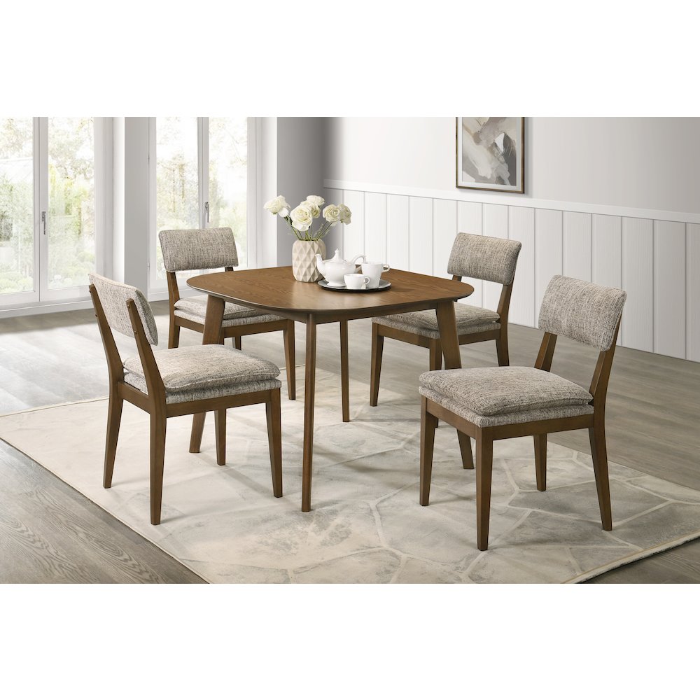 Miller 5-Pc Wood Square Dining Set w Side Chairs in Walnut. Picture 2