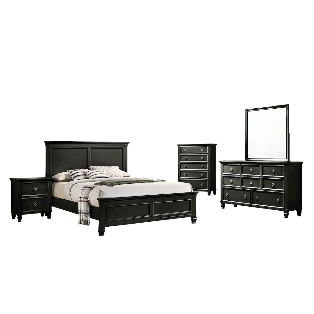 Furniture Tamarack 5-Piece Wood Queen Bedroom Set in Black. Picture 1