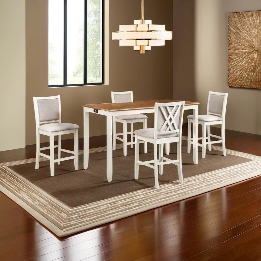 5-Piece Rectangular Wood Dining Set with 4 Chairs in Beige & Brown Finish. Picture 4