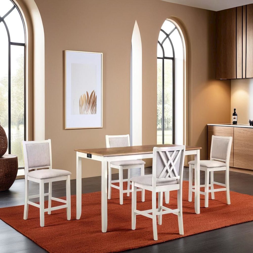 5-Piece Rectangular Wood Dining Set with 4 Chairs in Beige & Brown Finish. Picture 6