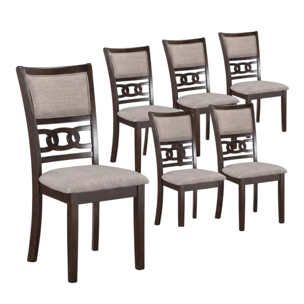 Solid Wood Upholstered Dining Chairs, Cherry, Set of 6. Picture 1