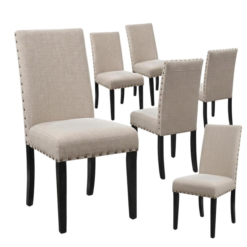 Solid Wood Dining Chairs for Kitchen Table and Dining Room, Beige, Set of 6. Picture 1