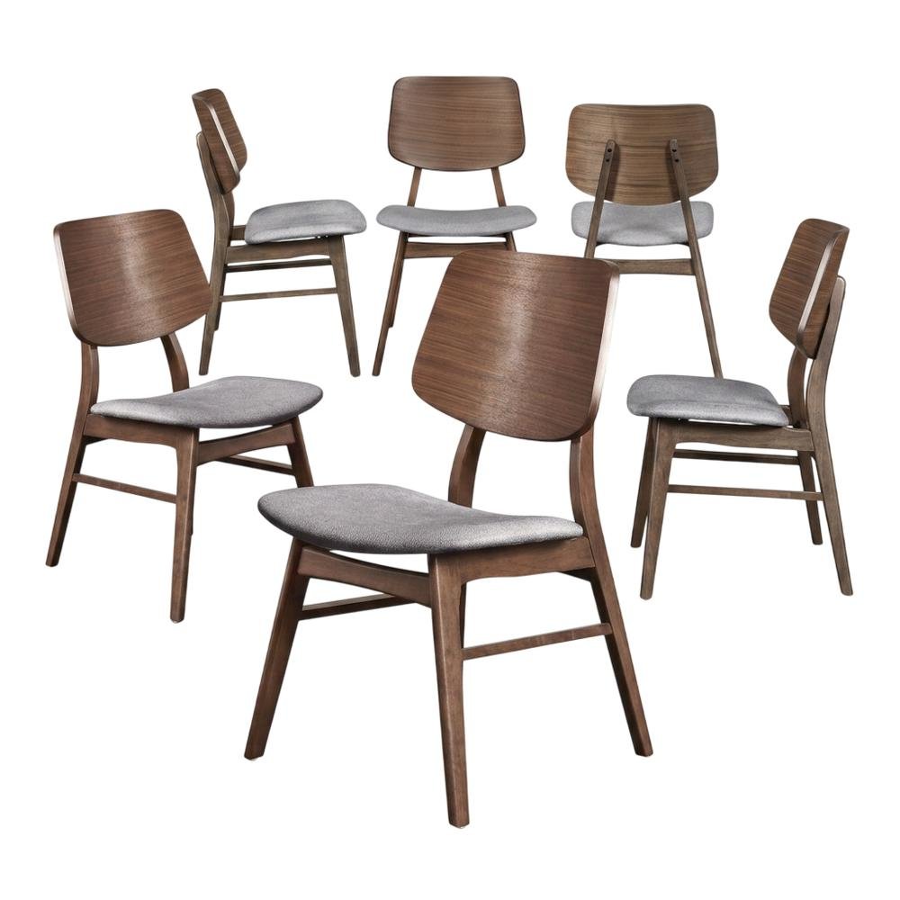 Solid Wood Upholstered Dining Chairs, Dark Gray, Set of 6. Picture 1