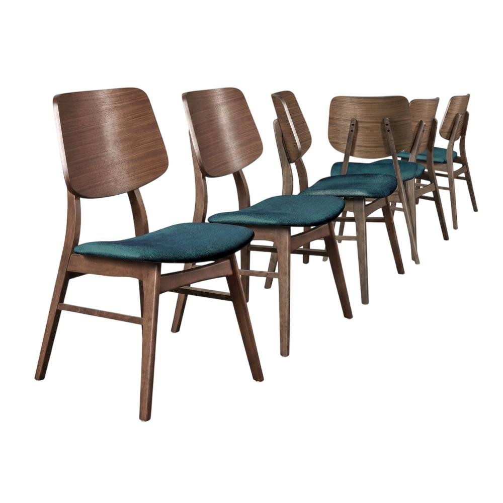 Solid Wood Upholstered Dining Chairs for Kitchen or Dining Room, Teal, Set of 6. Picture 1