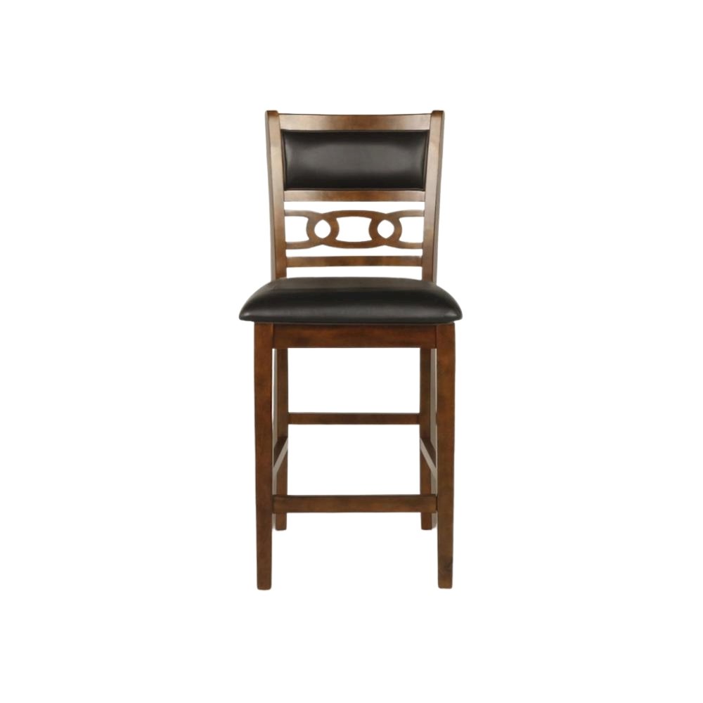 Brown Wood Counter Height Dining Chair Set of 4, PU Seat, Solid Construction. Picture 2