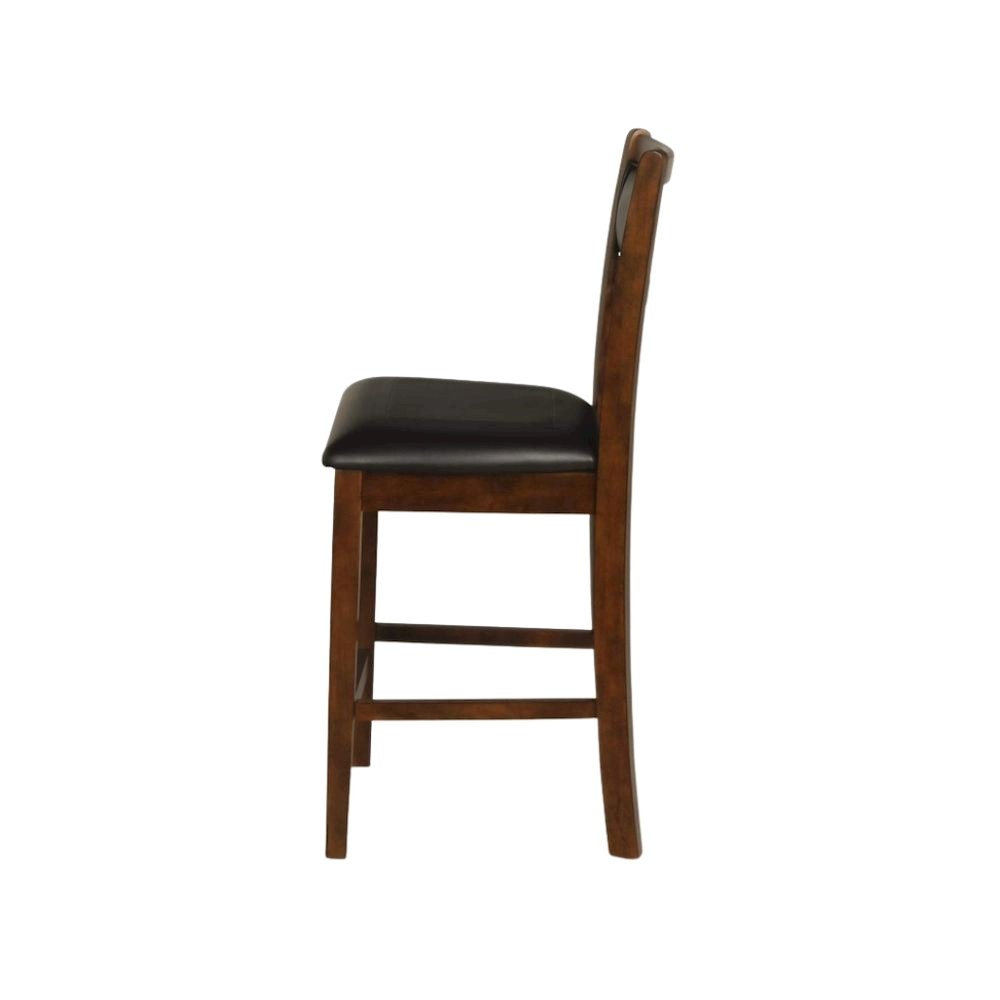 Brown Wood Counter Height Dining Chair Set of 4, PU Seat, Solid Construction. Picture 4