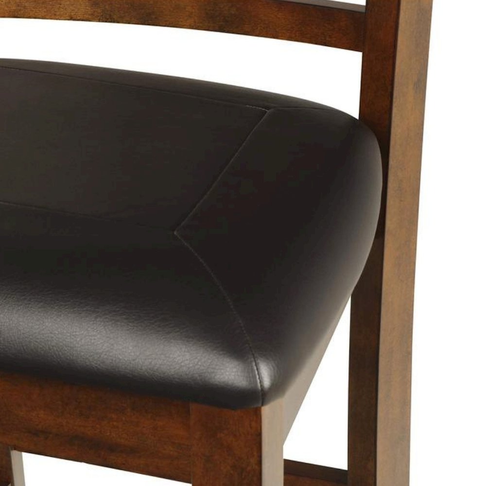 Brown Wood Counter Height Dining Chair Set of 4, PU Seat, Solid Construction. Picture 8
