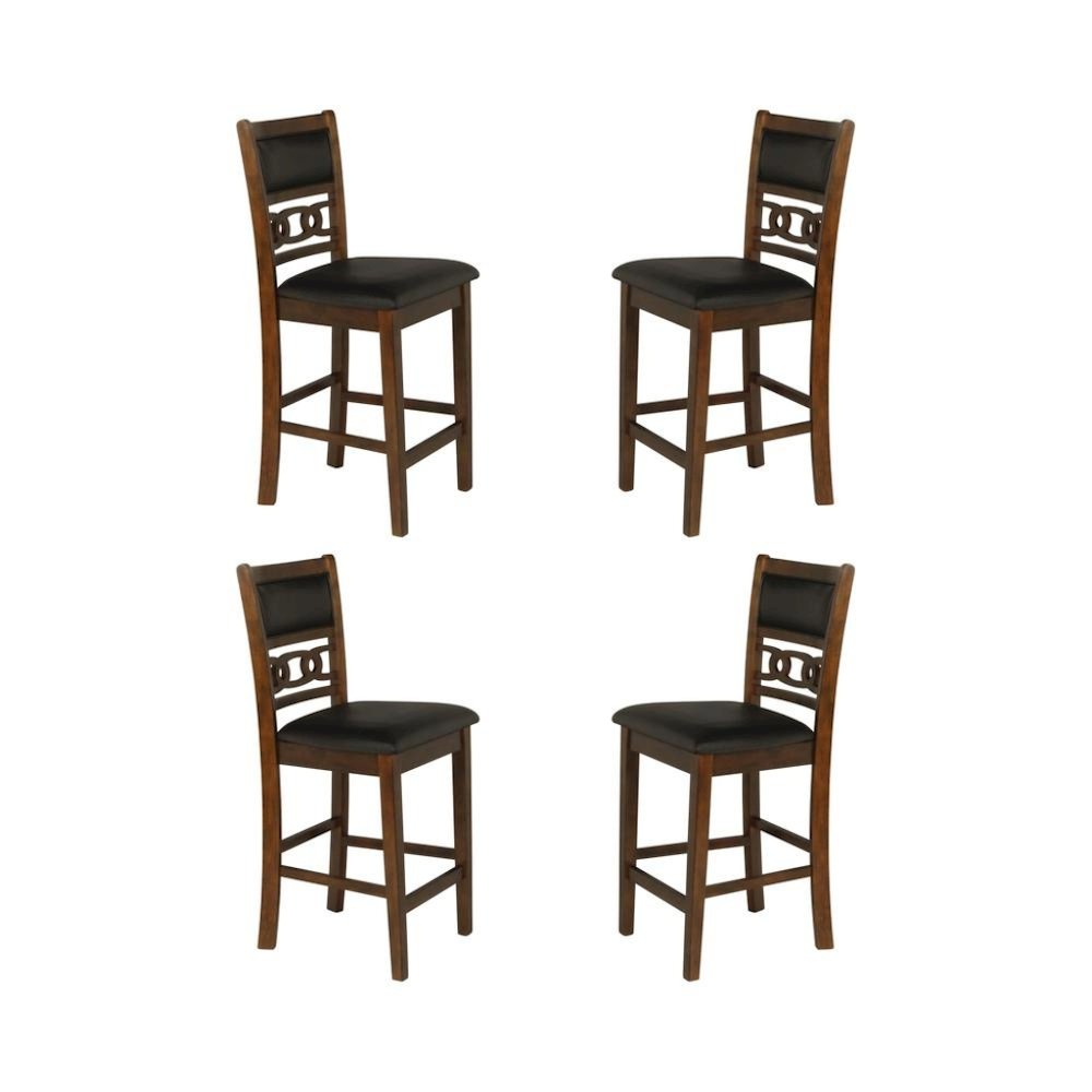 Brown Wood Counter Height Dining Chair Set of 4, PU Seat, Solid Construction. Picture 1