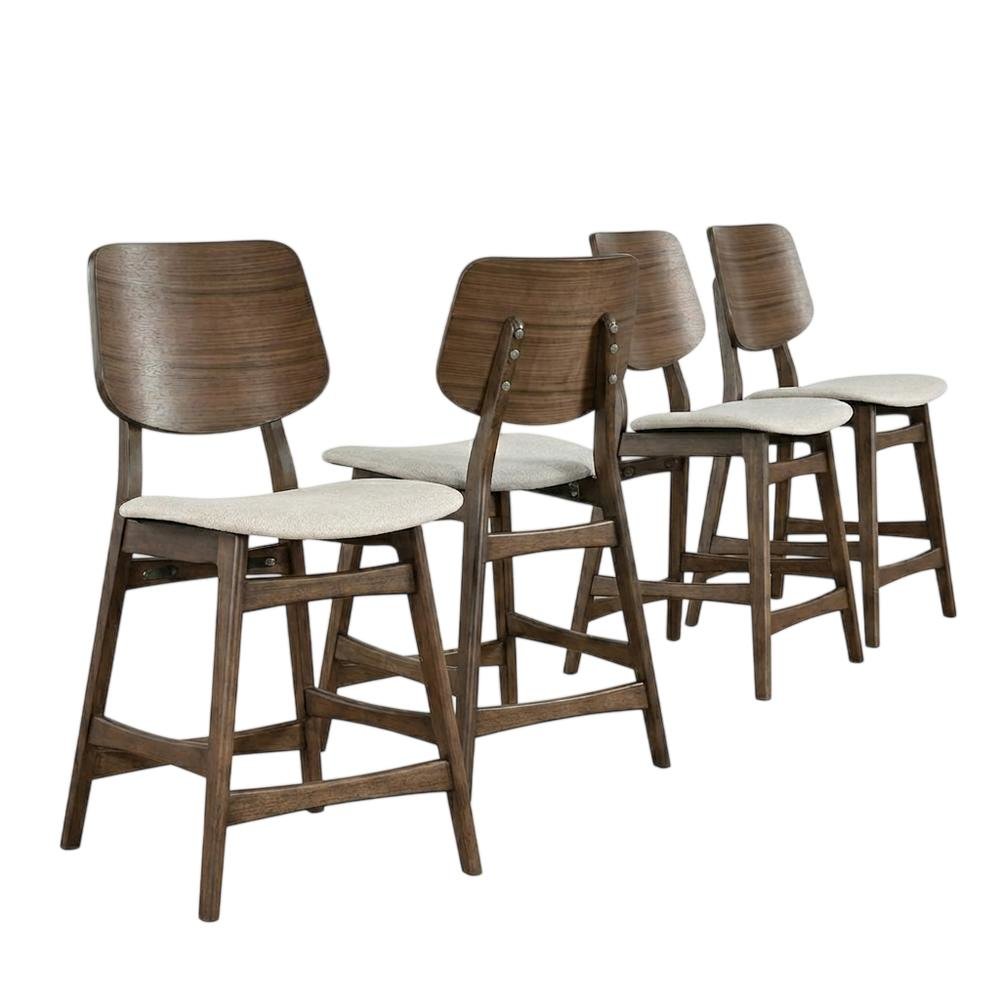 Solid Wood Upholstered Counter Height Bar Stools with Backs, Set of 6. Picture 1