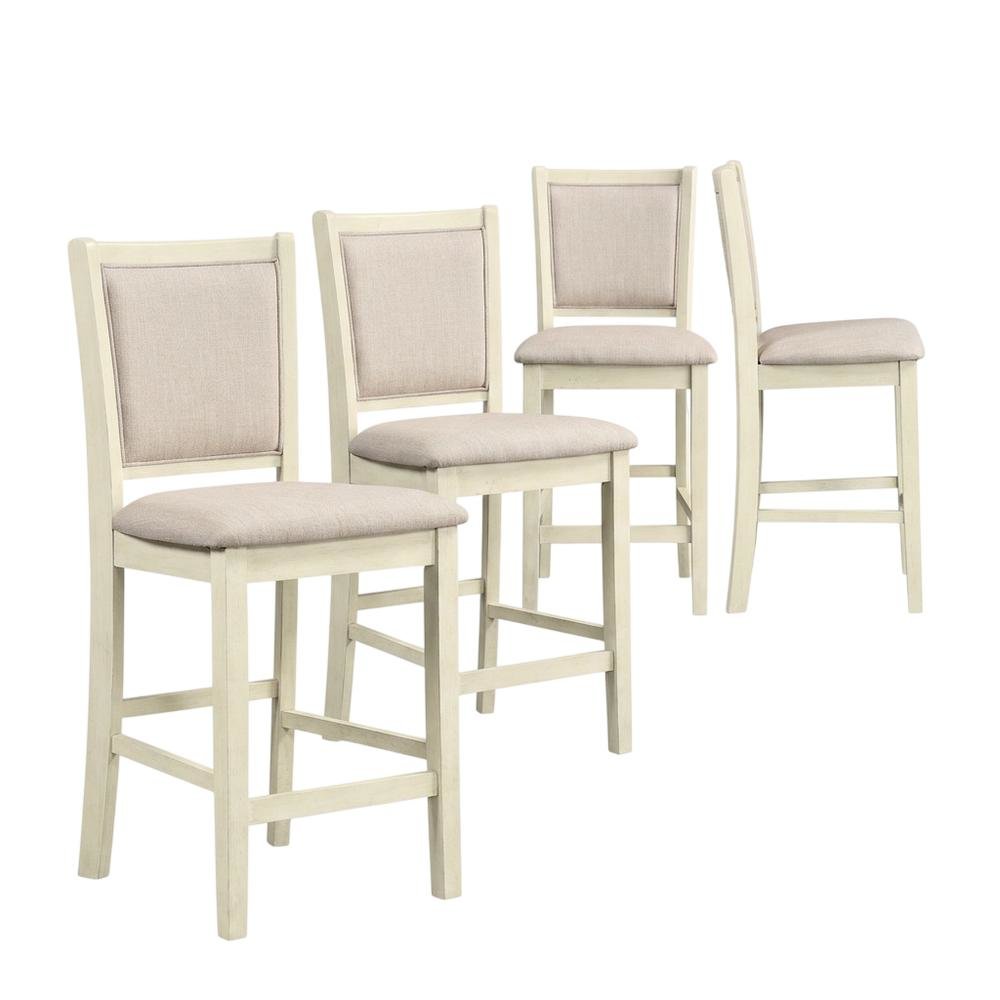 Solid Wood Counter Height Bar Stools with Polyester Upholstered Seats, Set of 4. Picture 1