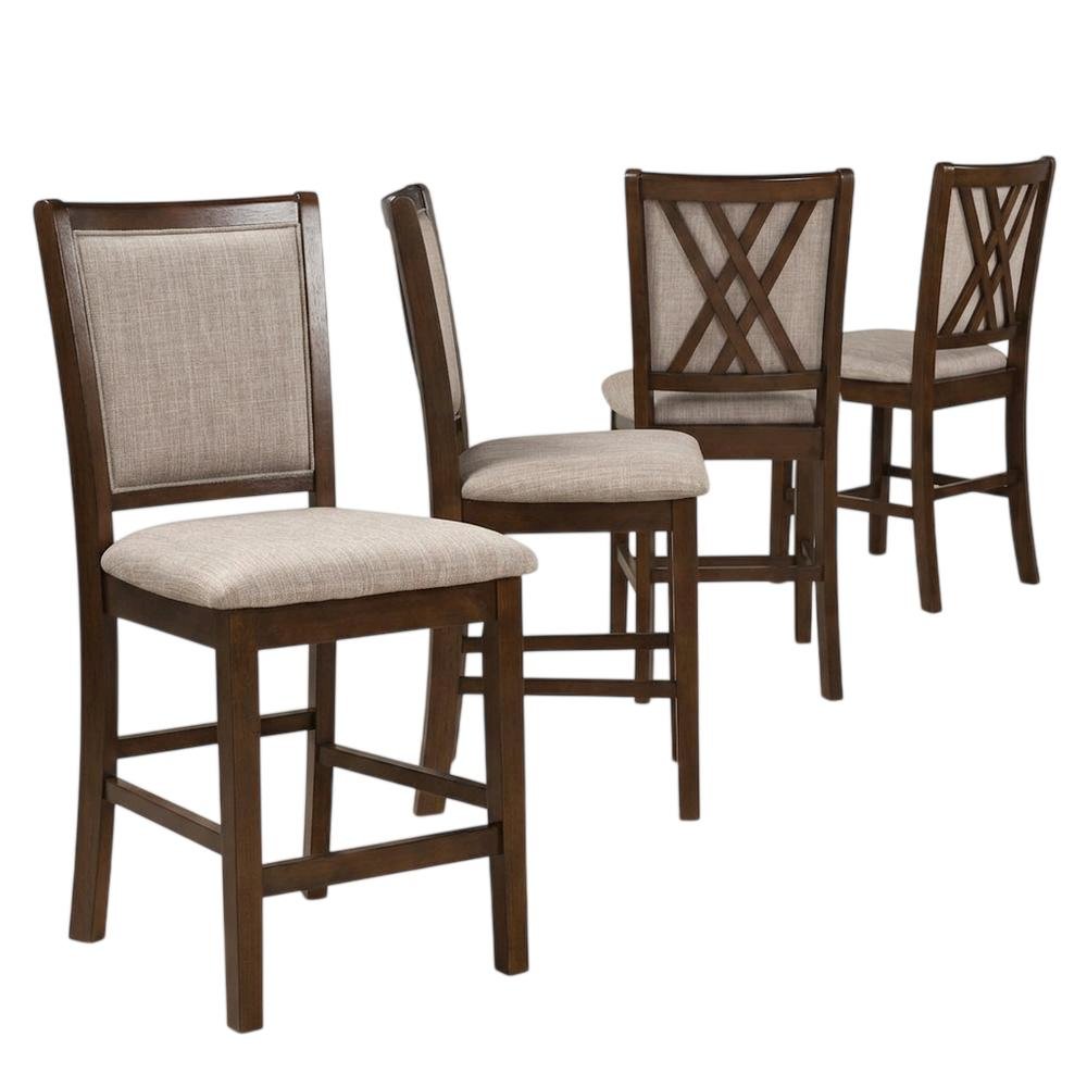 Solid Wood Counter Height Bar Stools with Polyester Upholstered Seats, Set of 4. Picture 1