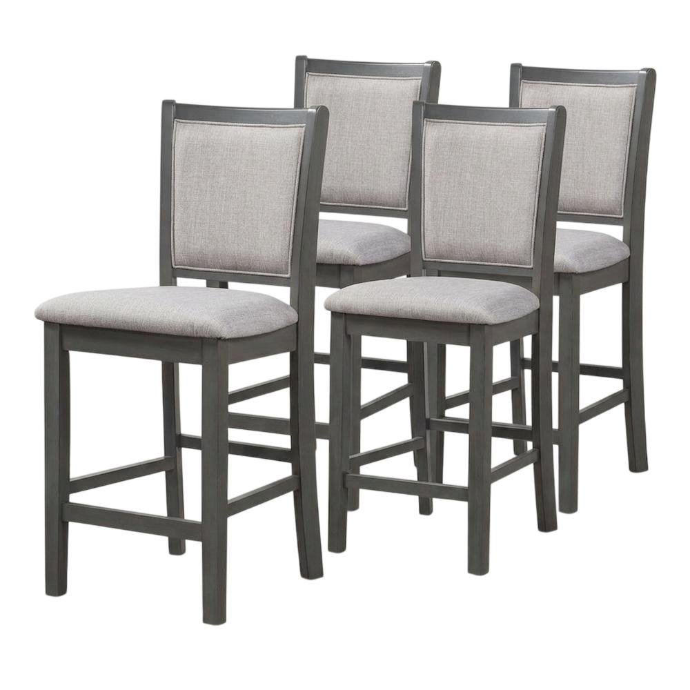Solid Wood Counter Height Bar Stools with Polyester Upholstered Seats, Set of 4. Picture 1