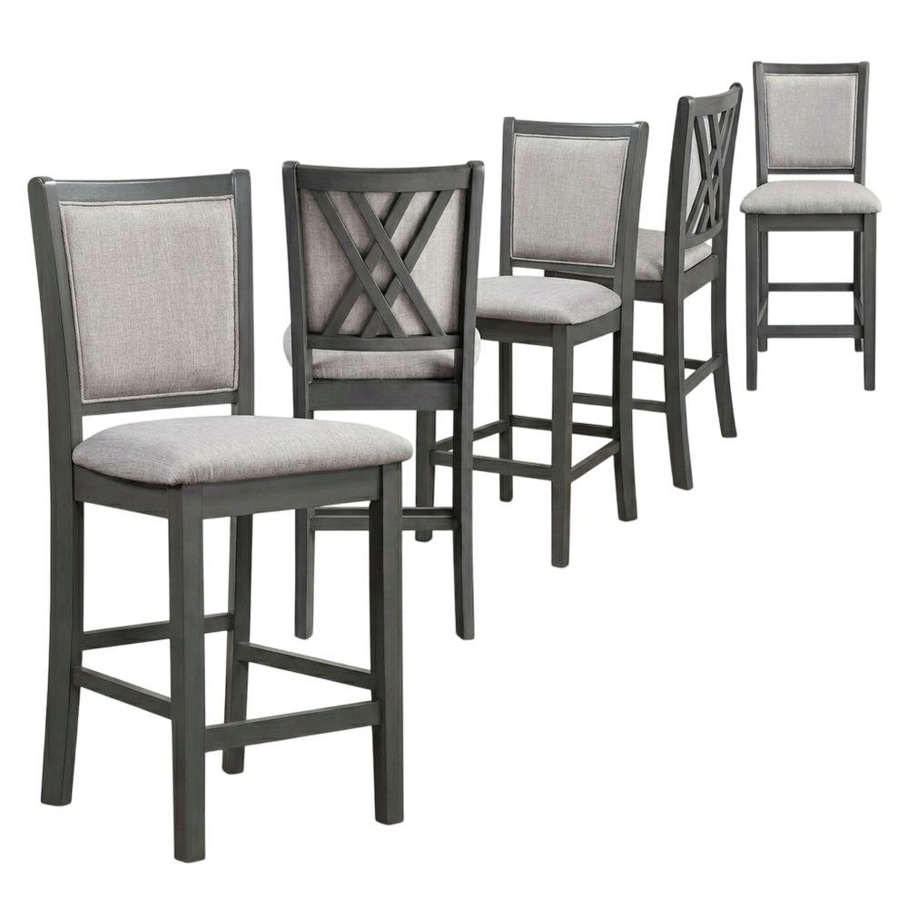 Solid Wood Counter Height Bar Stools with Polyester Upholstered Seats, Set of 6. Picture 1