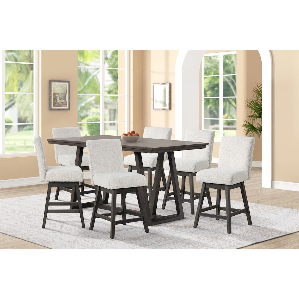 High Line 7-Pc Counter Table Set with Swivel Chairs, White. Picture 2