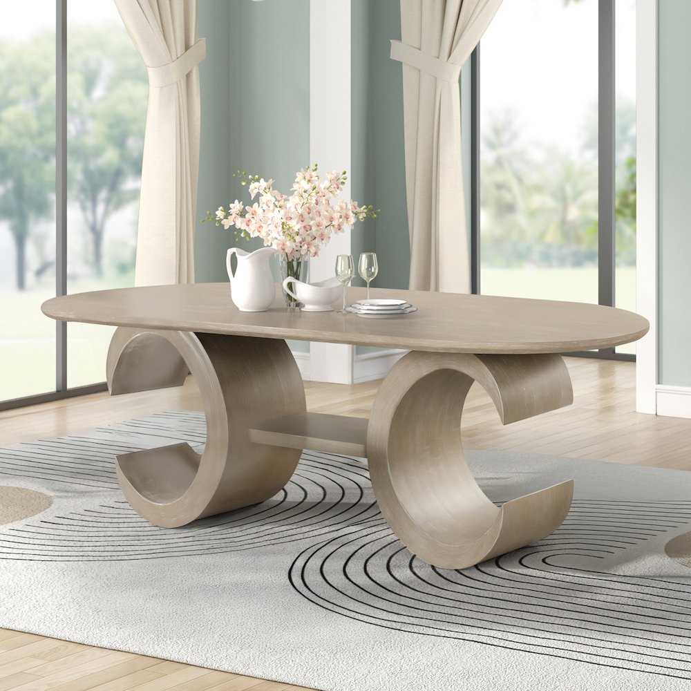Gwendolyn Wood Oval Dining Table in Taupe. Picture 2