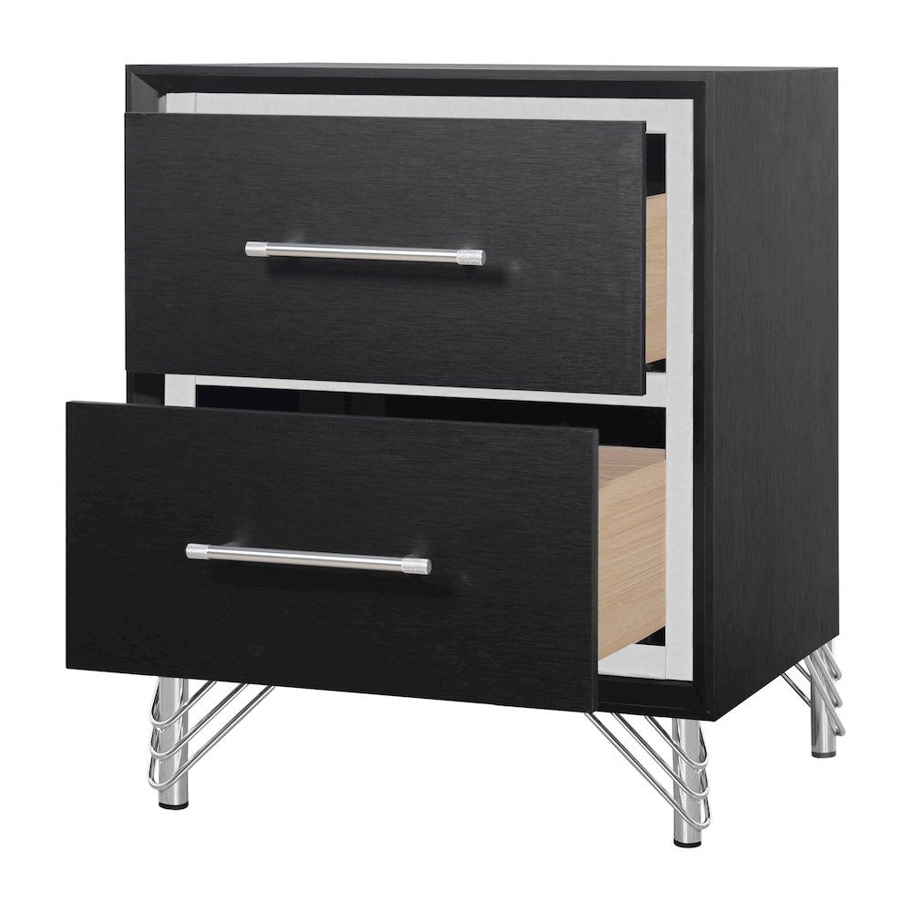 Ava Rubberwood 2 Drawers Nightstand in Ebony Black. Picture 4