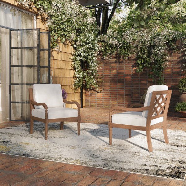 Savannah Wood Patio Club Chair in Natural/White (Set of 2). Picture 7