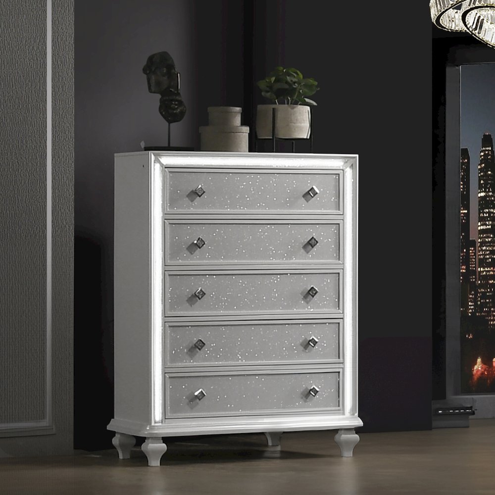 Stardust  Wood 5-Drawer Chest, White. Picture 2