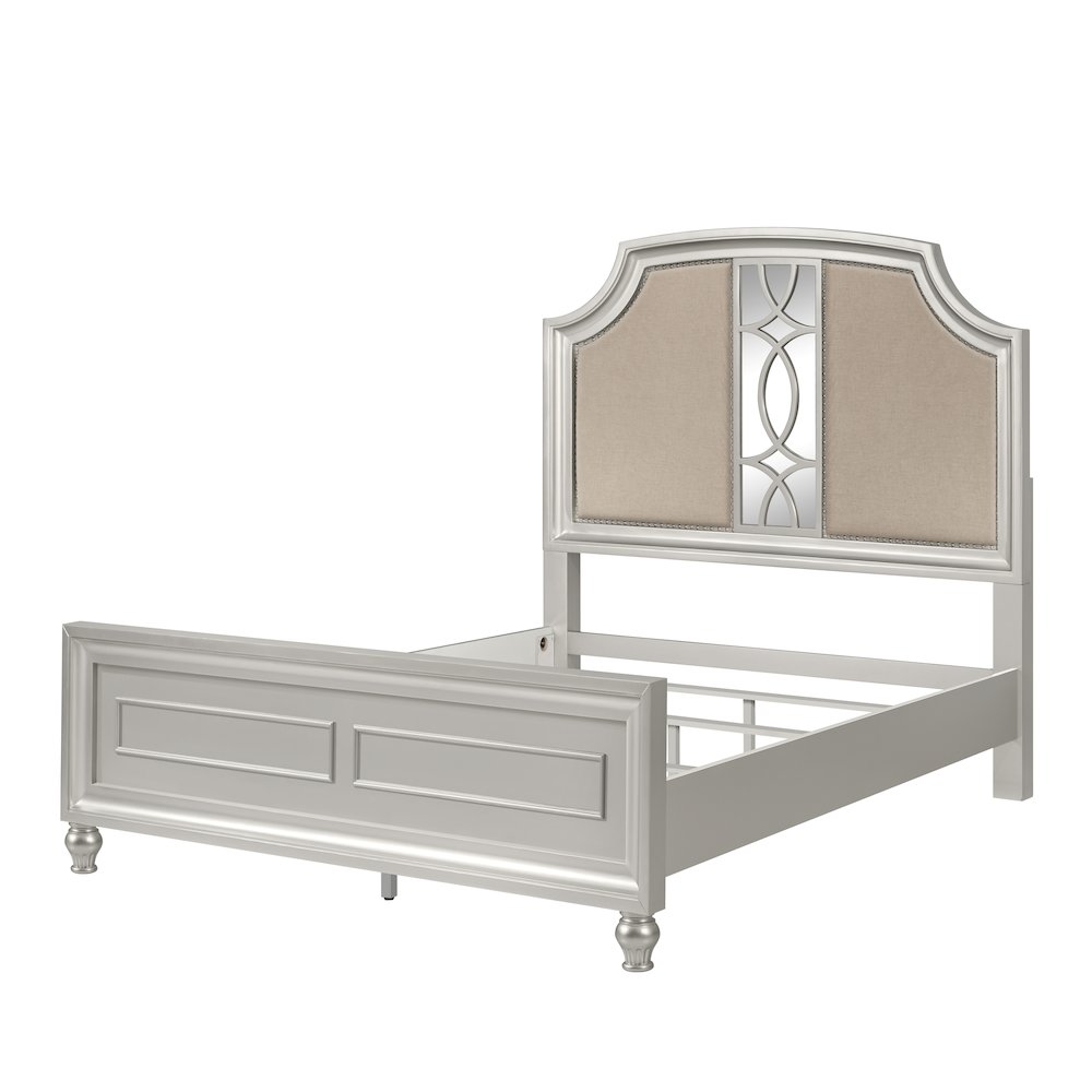 Reflections Wood Upholstered Queen Bed, Silver. Picture 1